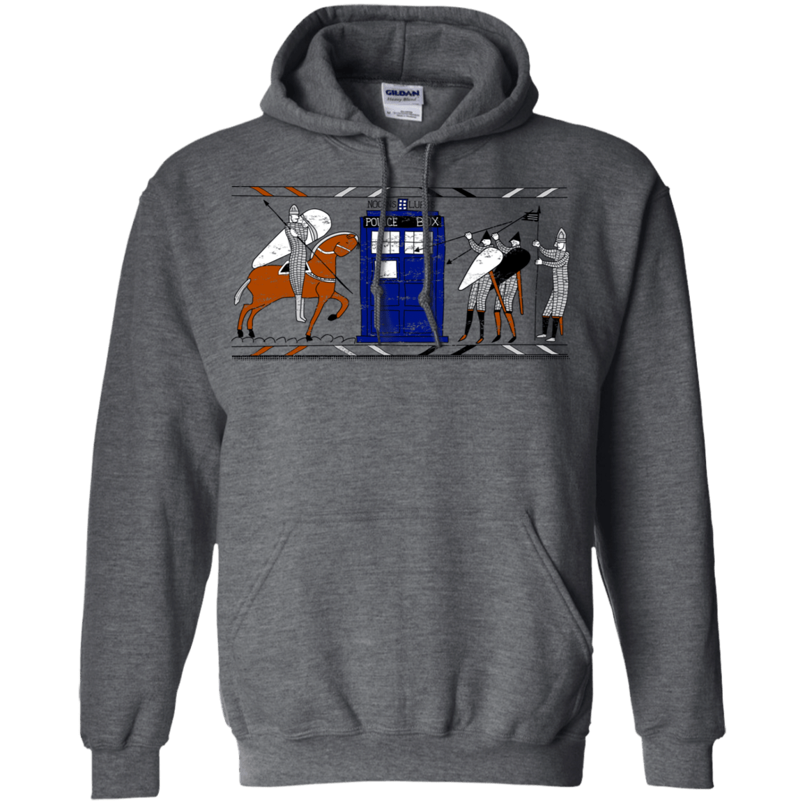 Sweatshirts Dark Heather / S Nocens Lupus Tardis in the Bayeux Tapestry Pullover Hoodie