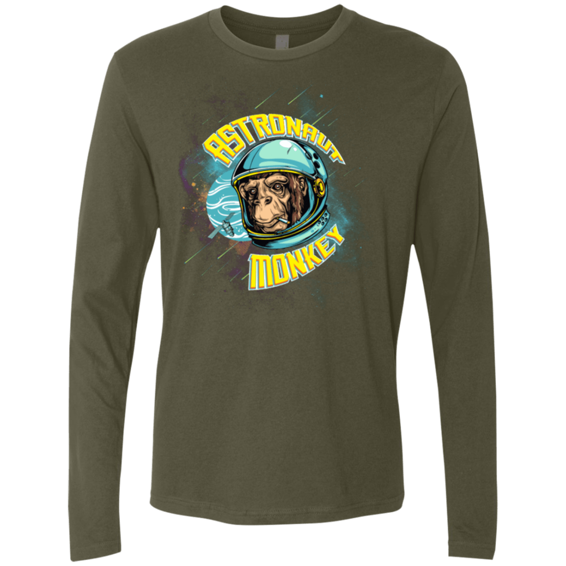 T-Shirts Military Green / Small ASTRONAUT MONKEY Men's Premium Long Sleeve