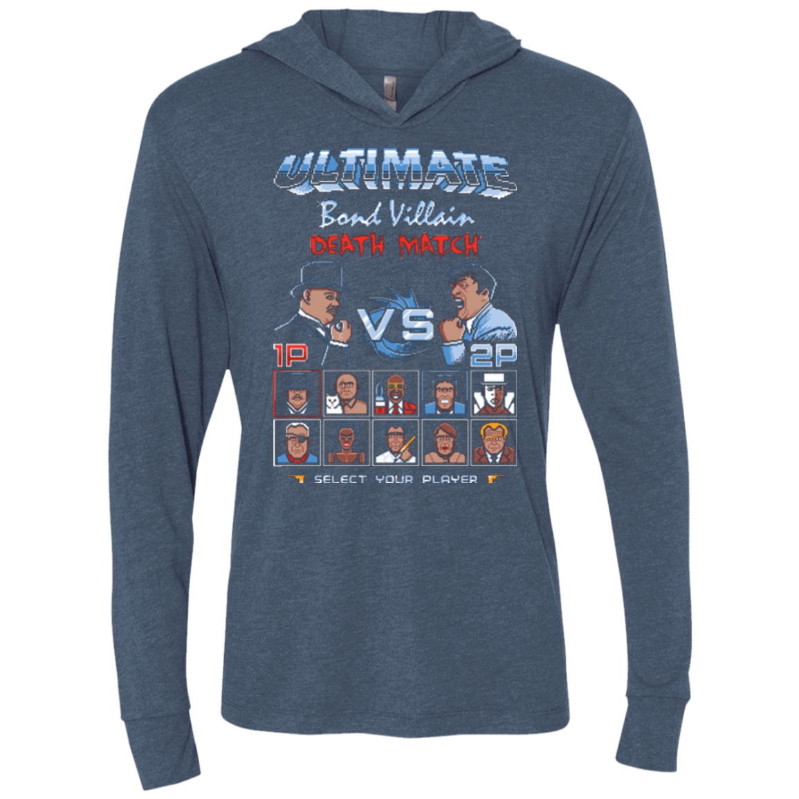 T-Shirts Indigo / X-Small Bond Villain Death Match Triblend Long Sleeve Hoodie Tee