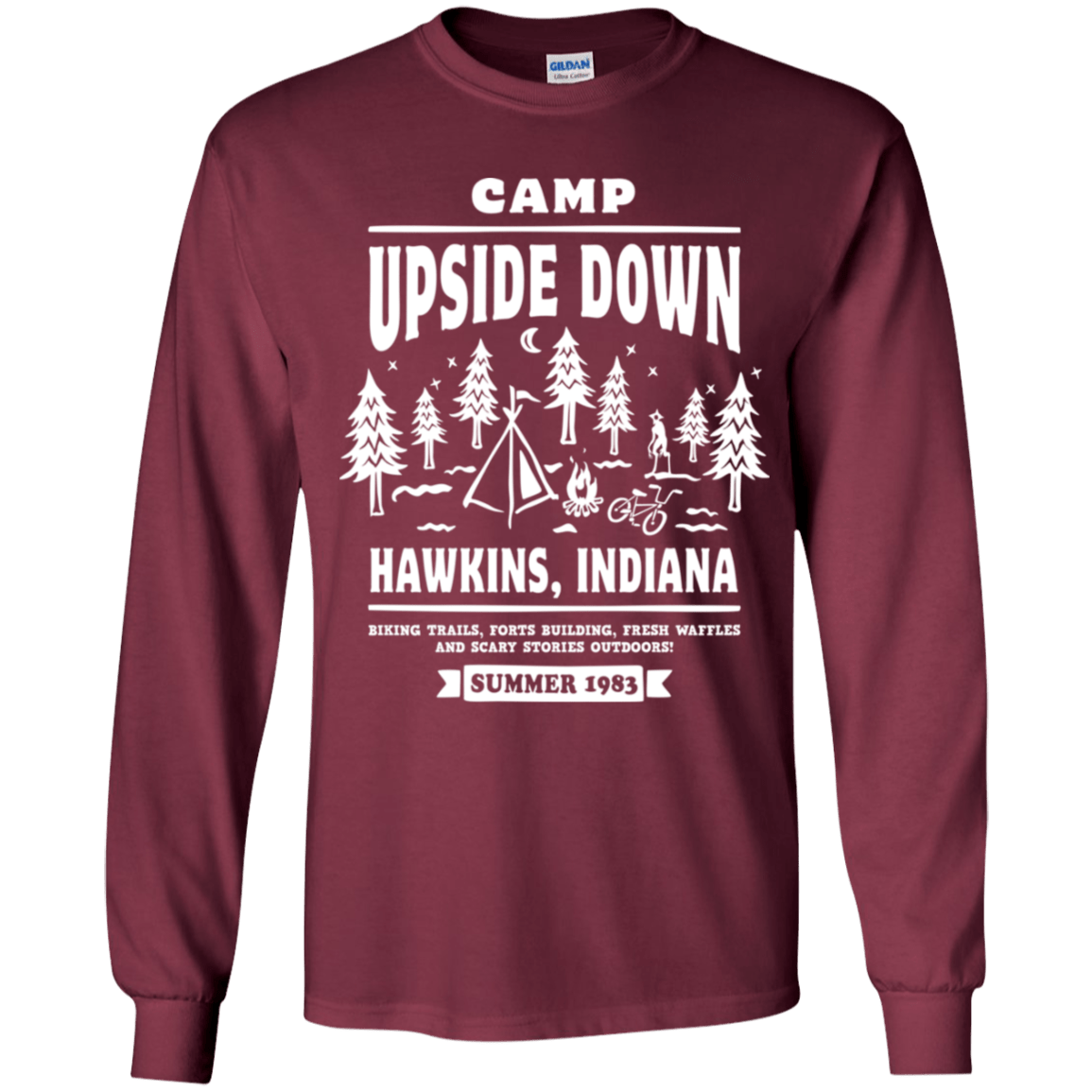 T-Shirts Maroon / YS Camp Upside Down Youth Long Sleeve T-Shirt