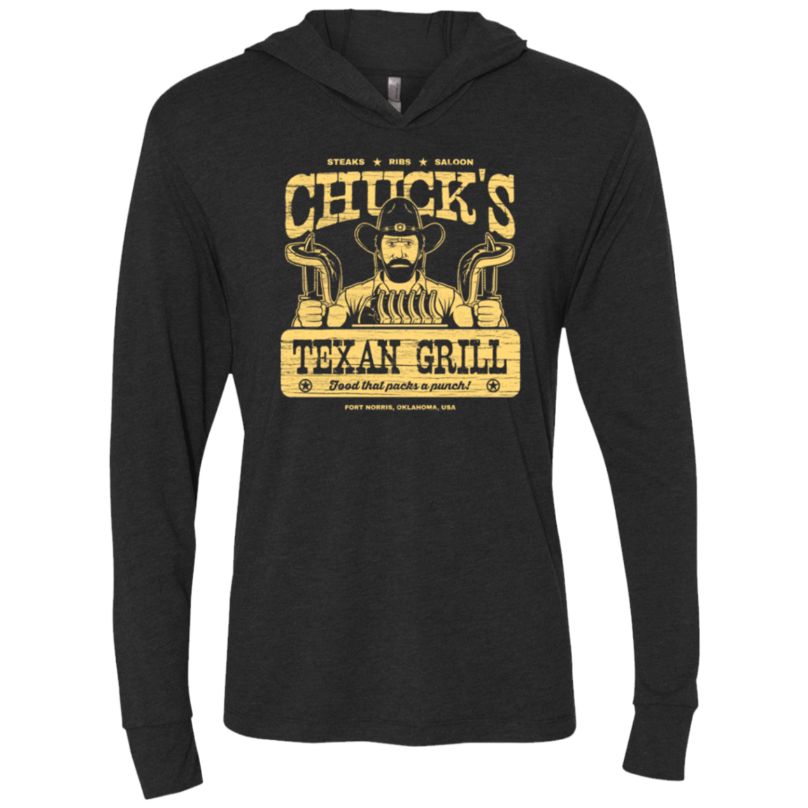 T-Shirts Vintage Black / X-Small Chucks Texan Grill Triblend Long Sleeve Hoodie Tee