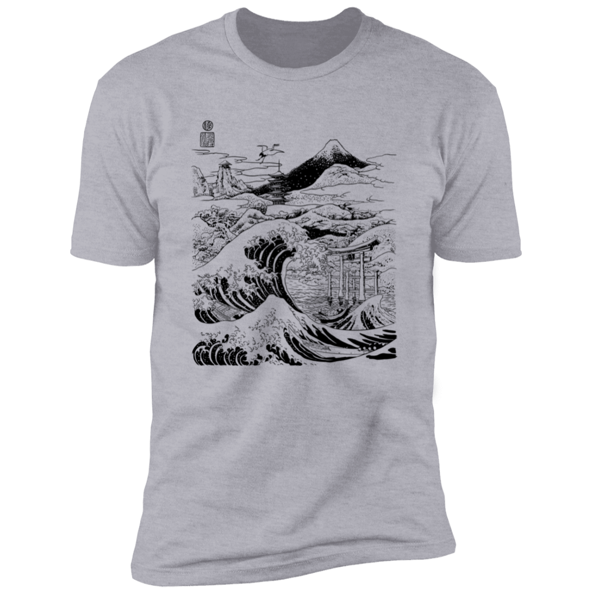 T-Shirts Heather Grey / S Hokusai Paisaje Ink Men's Premium T-Shirt