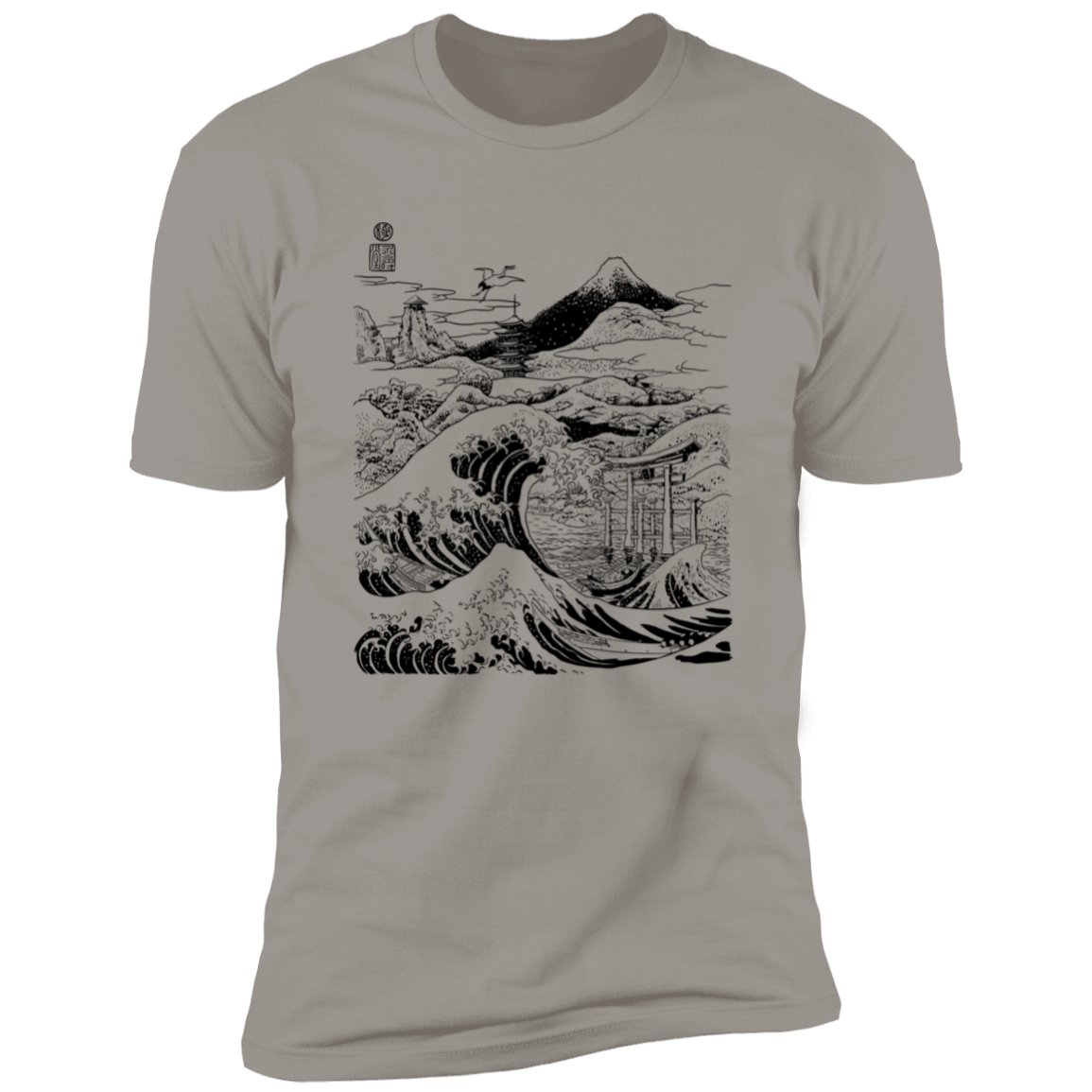 T-Shirts Light Grey / S Hokusai Paisaje Ink Men's Premium T-Shirt