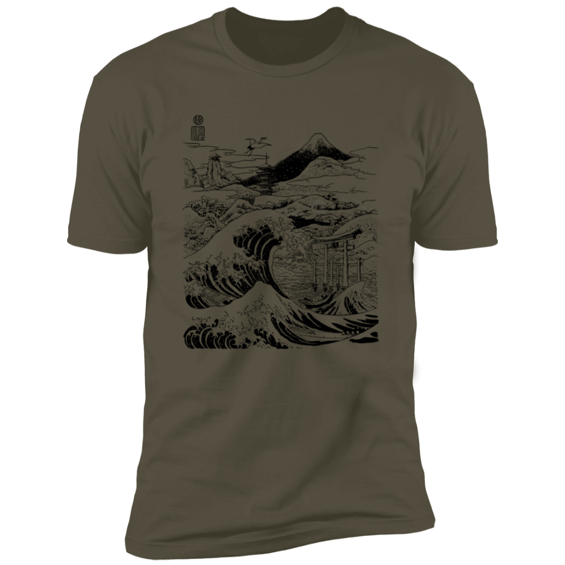 T-Shirts Military Green / S Hokusai Paisaje Ink Men's Premium T-Shirt