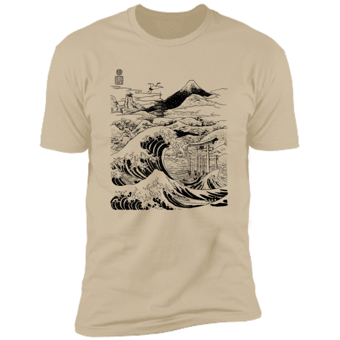 T-Shirts Sand / S Hokusai Paisaje Ink Men's Premium T-Shirt