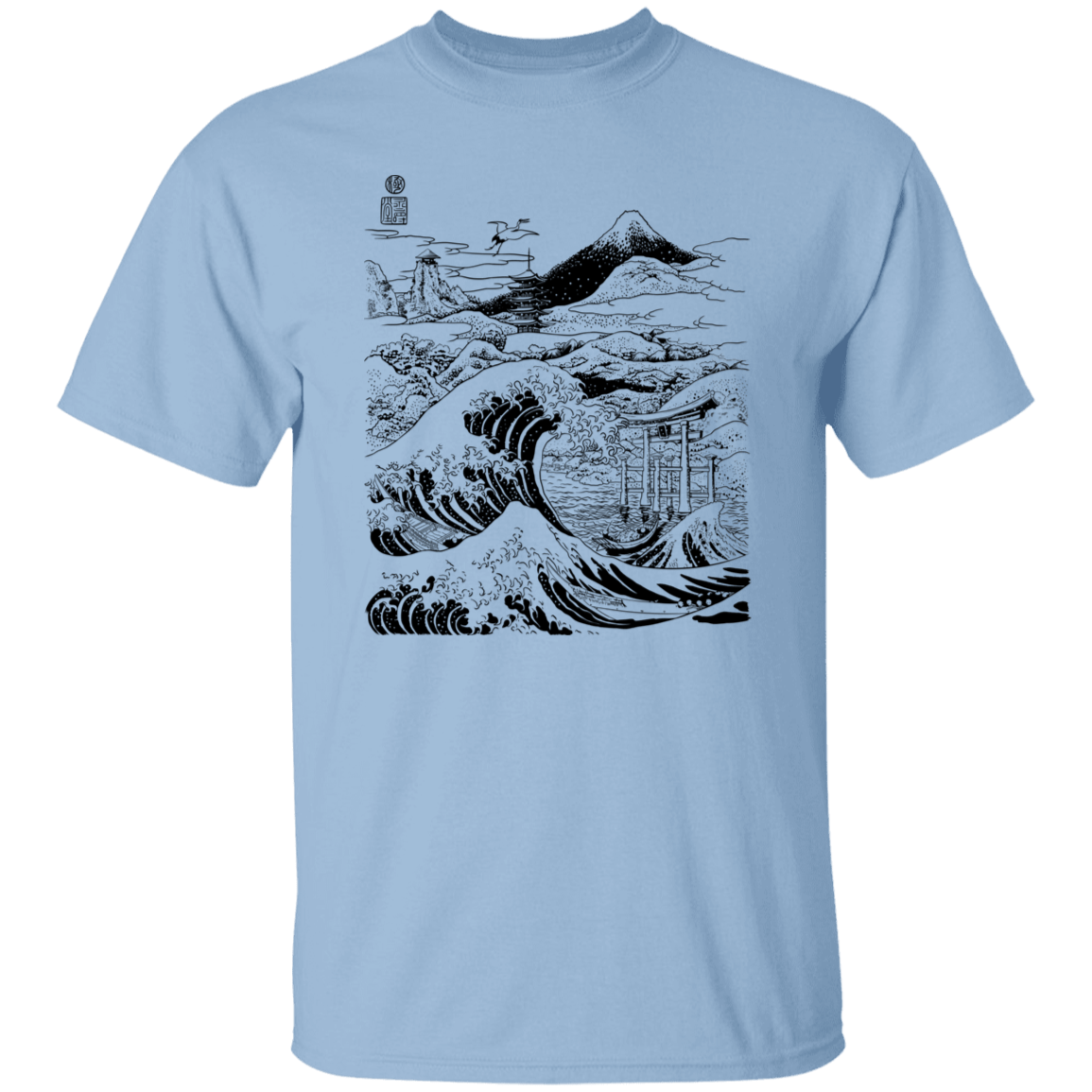 T-Shirts Light Blue / S Hokusai Paisaje Ink T-Shirt