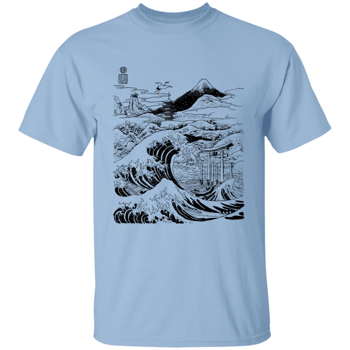 T-Shirts Light Blue / YXS Hokusai Paisaje Ink Youth T-Shirt