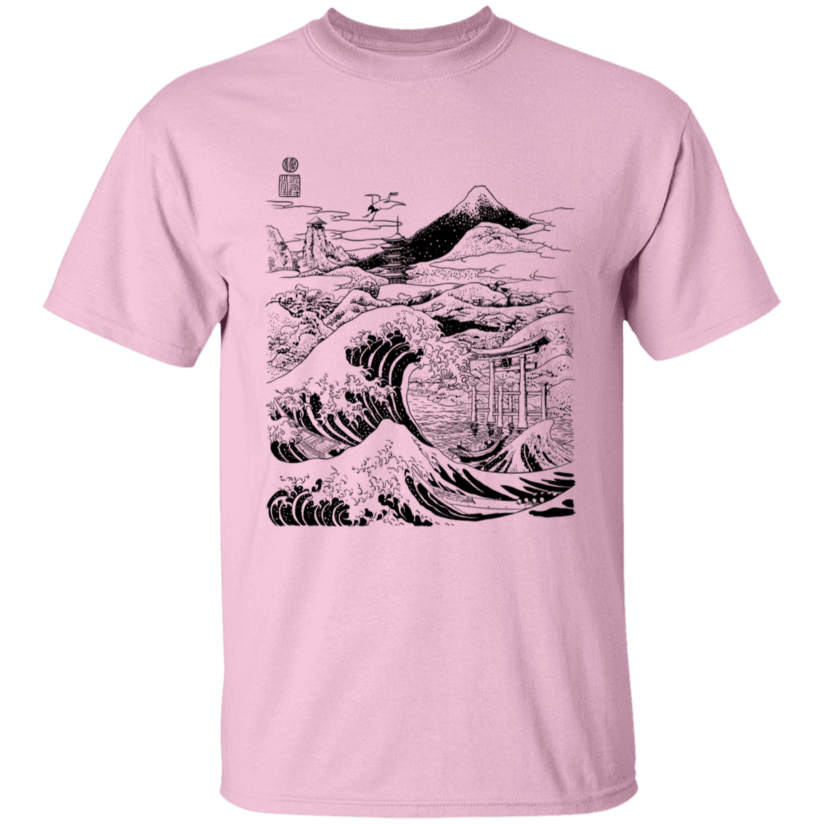 T-Shirts Light Pink / YXS Hokusai Paisaje Ink Youth T-Shirt