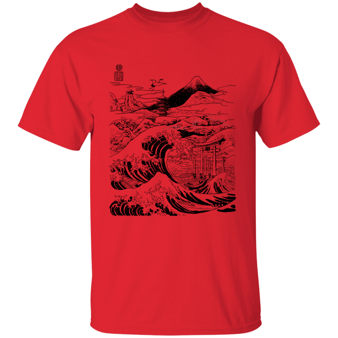 T-Shirts Red / YXS Hokusai Paisaje Ink Youth T-Shirt