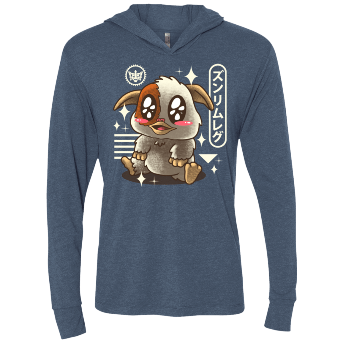 T-Shirts Indigo / X-Small Kawaii Mogwai Triblend Long Sleeve Hoodie Tee