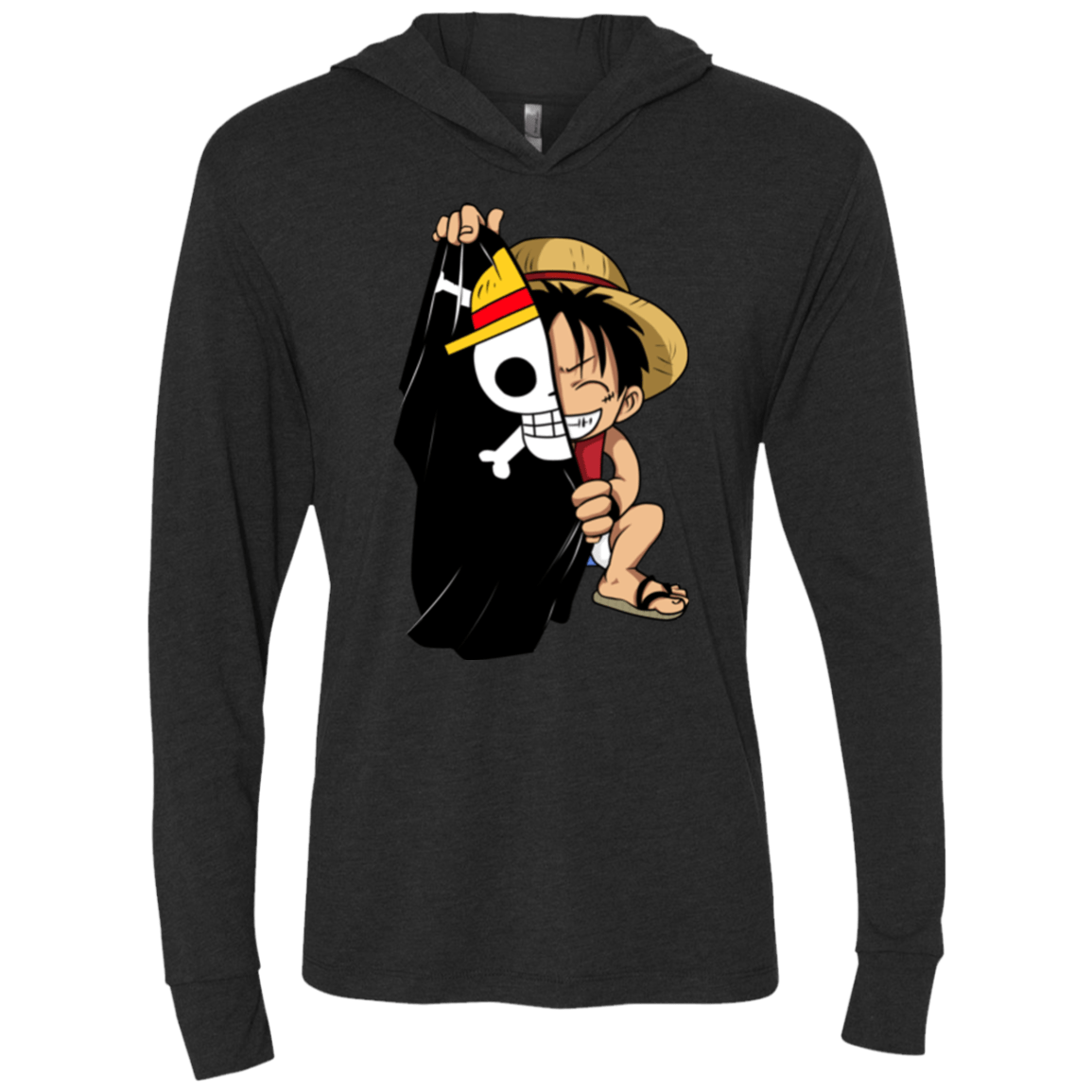 T-Shirts Vintage Black / X-Small Luffy Flag One Piece Triblend Long Sleeve Hoodie Tee