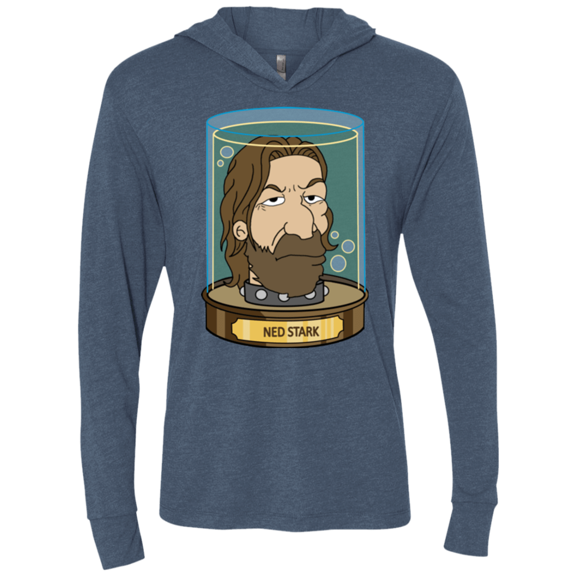 T-Shirts Indigo / X-Small Ned Stark Head Triblend Long Sleeve Hoodie Tee