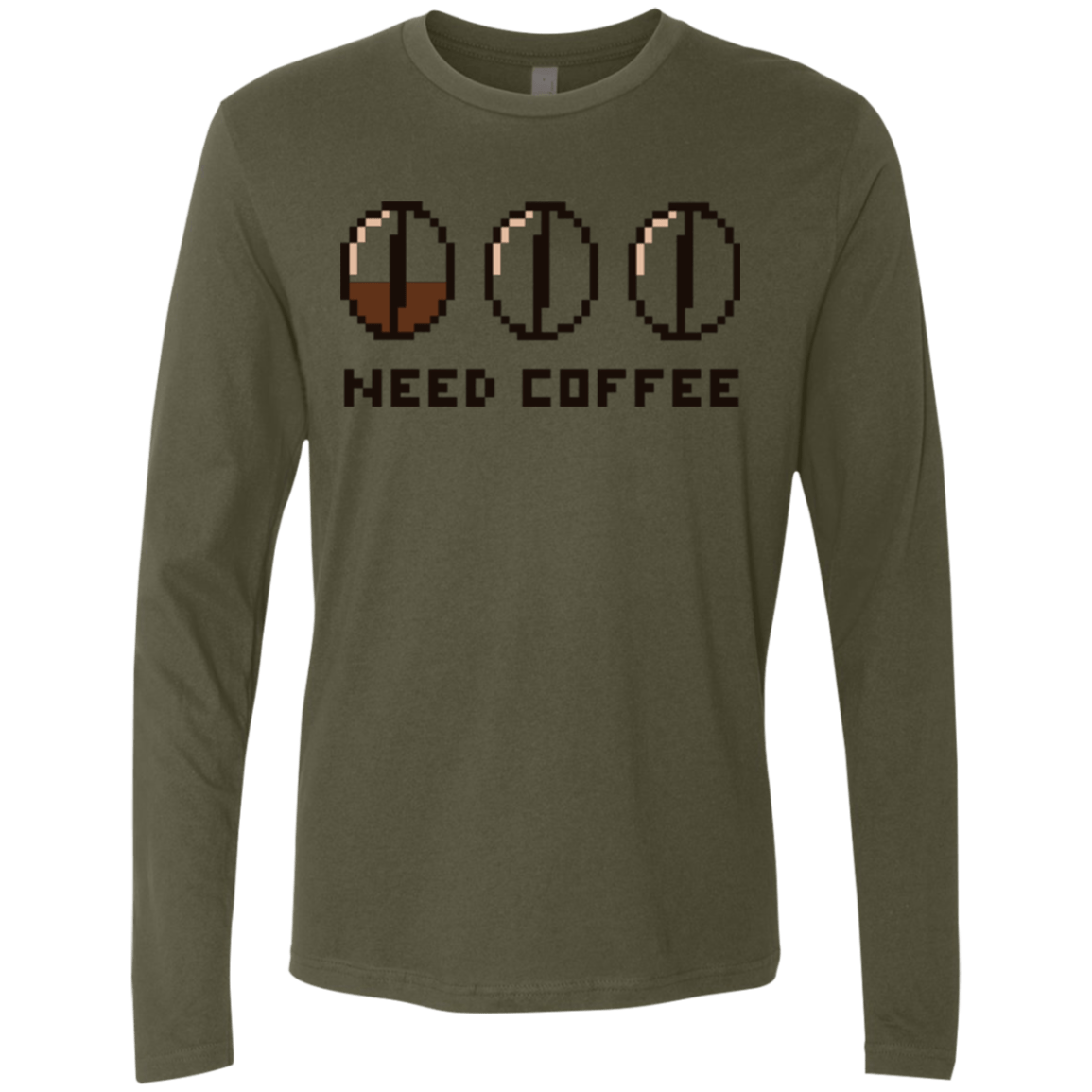 T-Shirts Military Green / Small Need Coffee Men's Premium Long Sleeve