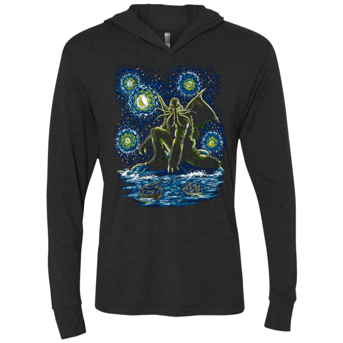 T-Shirts Vintage Black / X-Small Night of Cthulhu Triblend Long Sleeve Hoodie Tee