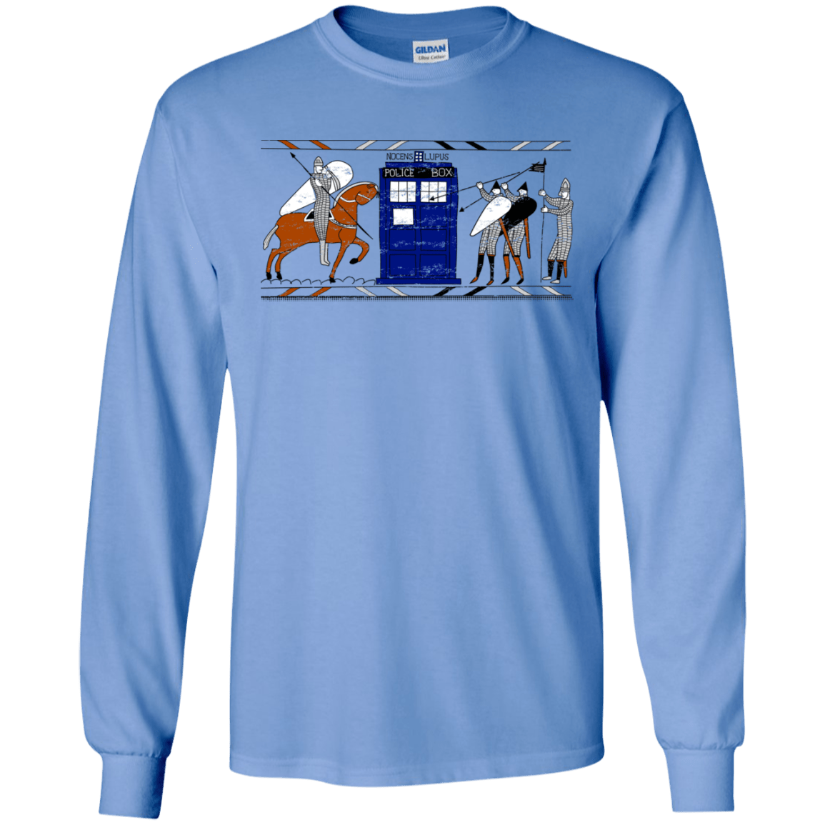 T-Shirts Carolina Blue / S Nocens Lupus Tardis in the Bayeux Tapestry Men's Long Sleeve T-Shirt