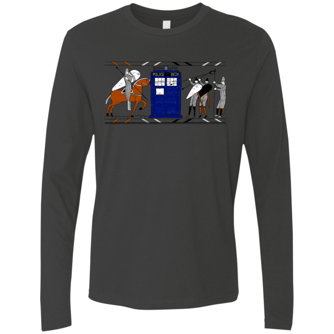 T-Shirts Heavy Metal / S Nocens Lupus Tardis in the Bayeux Tapestry Men's Premium Long Sleeve