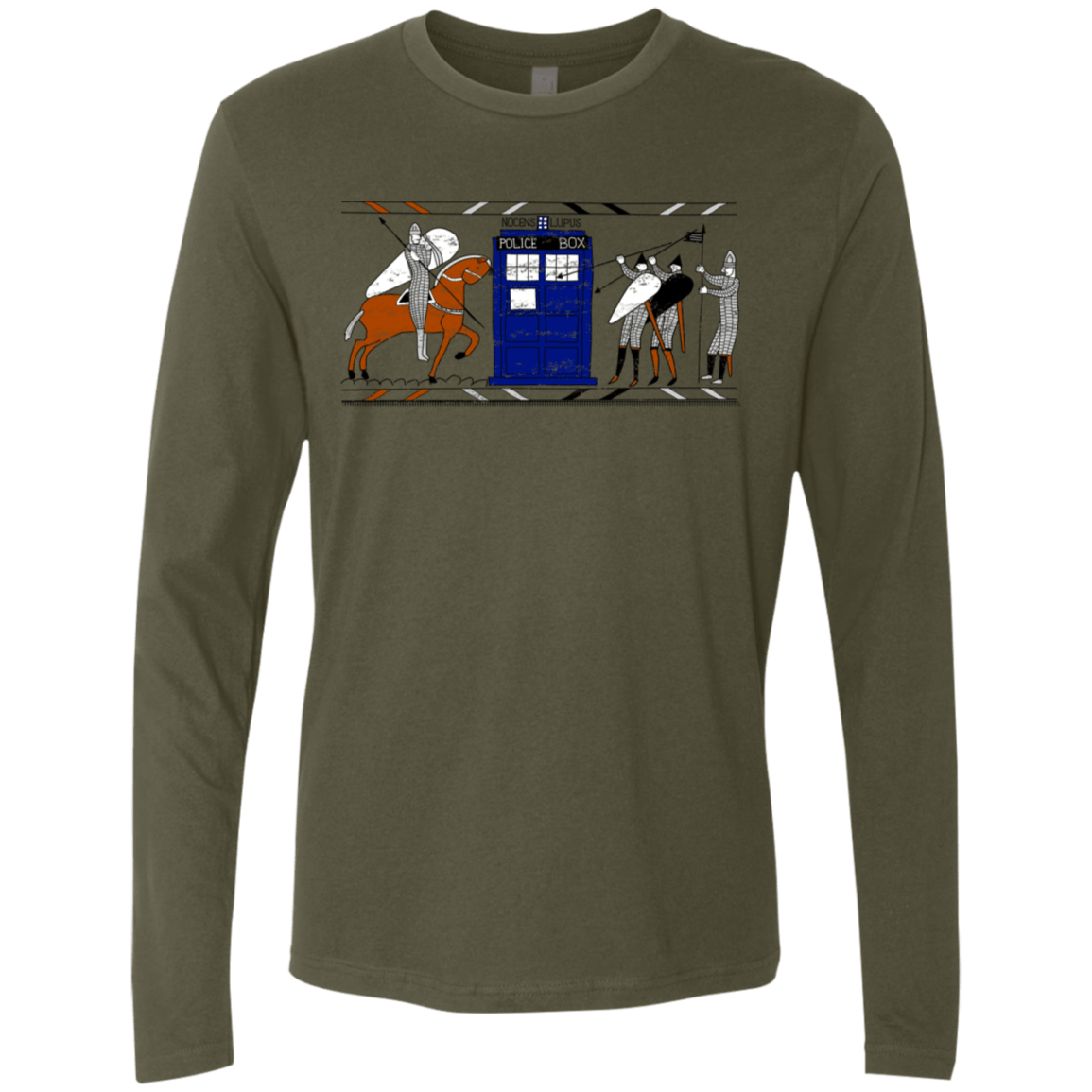 T-Shirts Military Green / S Nocens Lupus Tardis in the Bayeux Tapestry Men's Premium Long Sleeve