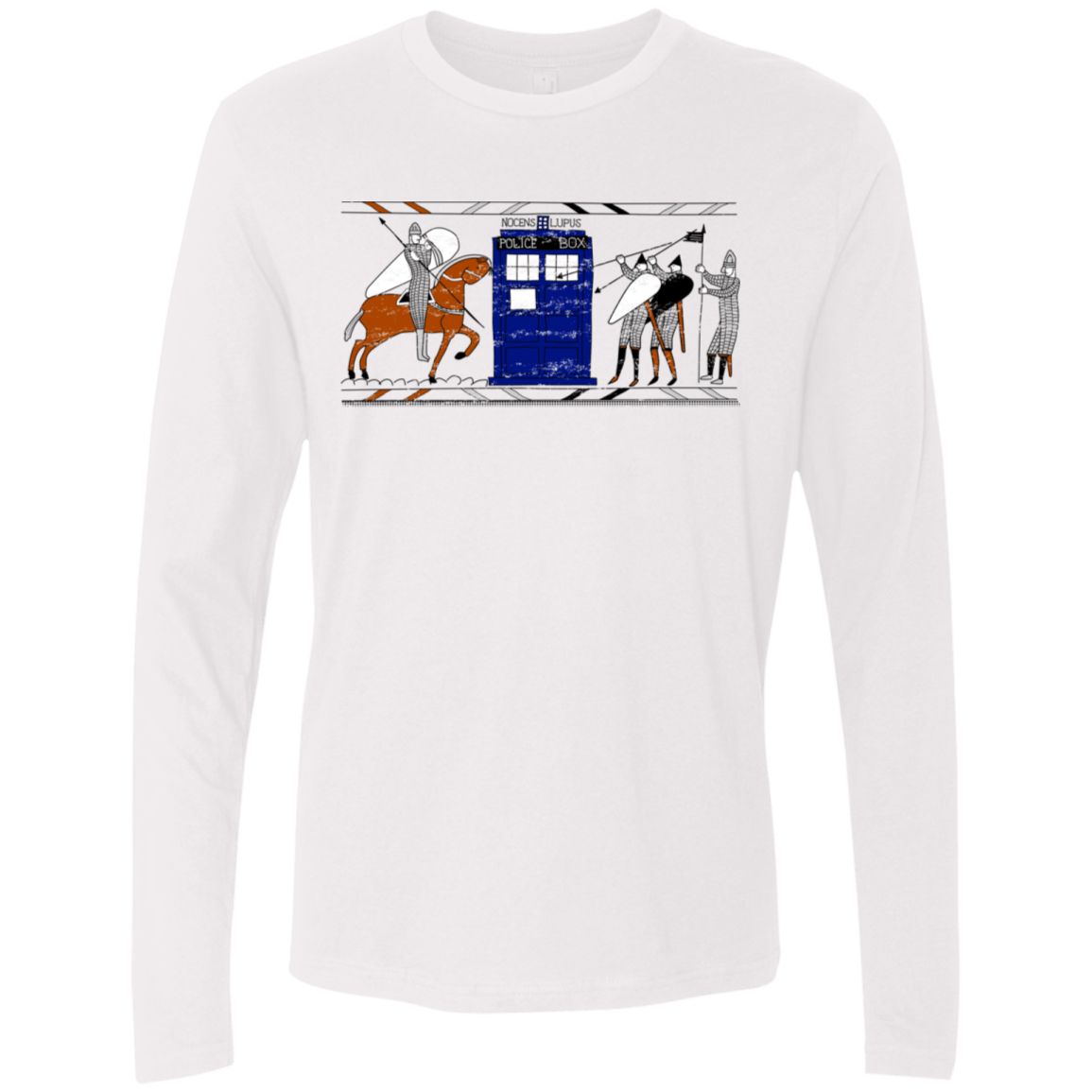 T-Shirts White / S Nocens Lupus Tardis in the Bayeux Tapestry Men's Premium Long Sleeve