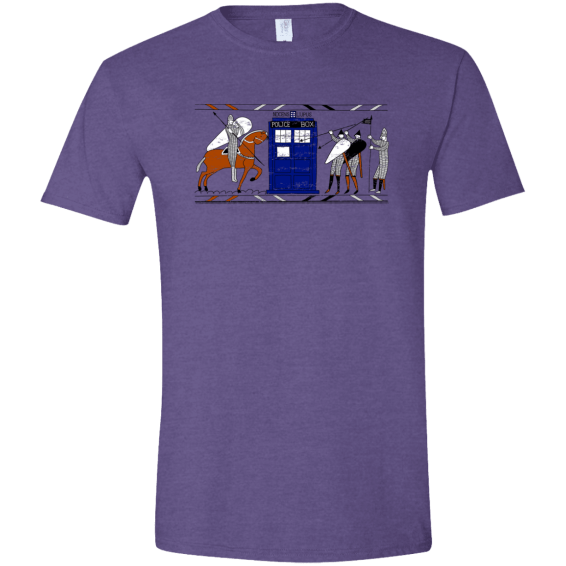 T-Shirts Heather Purple / S Nocens Lupus Tardis in the Bayeux Tapestry Men's Semi-Fitted Softstyle