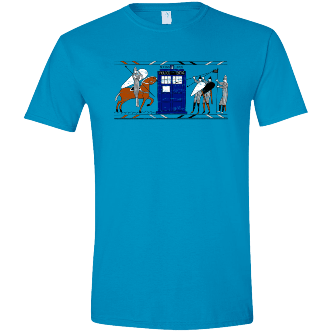 T-Shirts Sapphire / S Nocens Lupus Tardis in the Bayeux Tapestry Men's Semi-Fitted Softstyle
