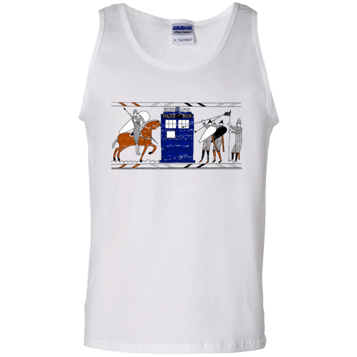 T-Shirts White / S Nocens Lupus Tardis in the Bayeux Tapestry Men's Tank Top