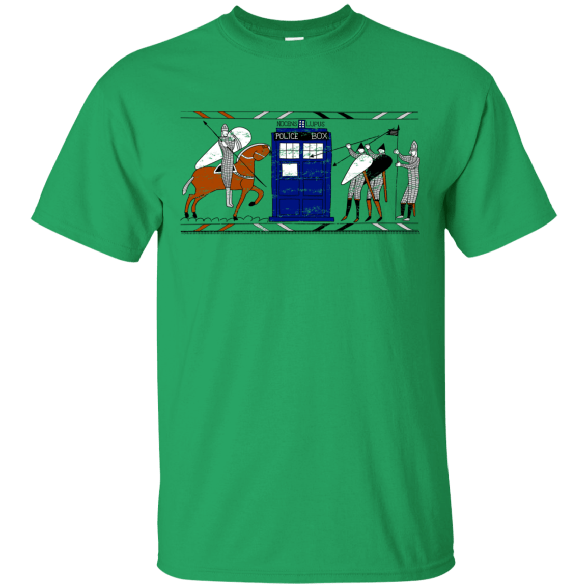 T-Shirts Irish Green / S Nocens Lupus Tardis in the Bayeux Tapestry T-Shirt