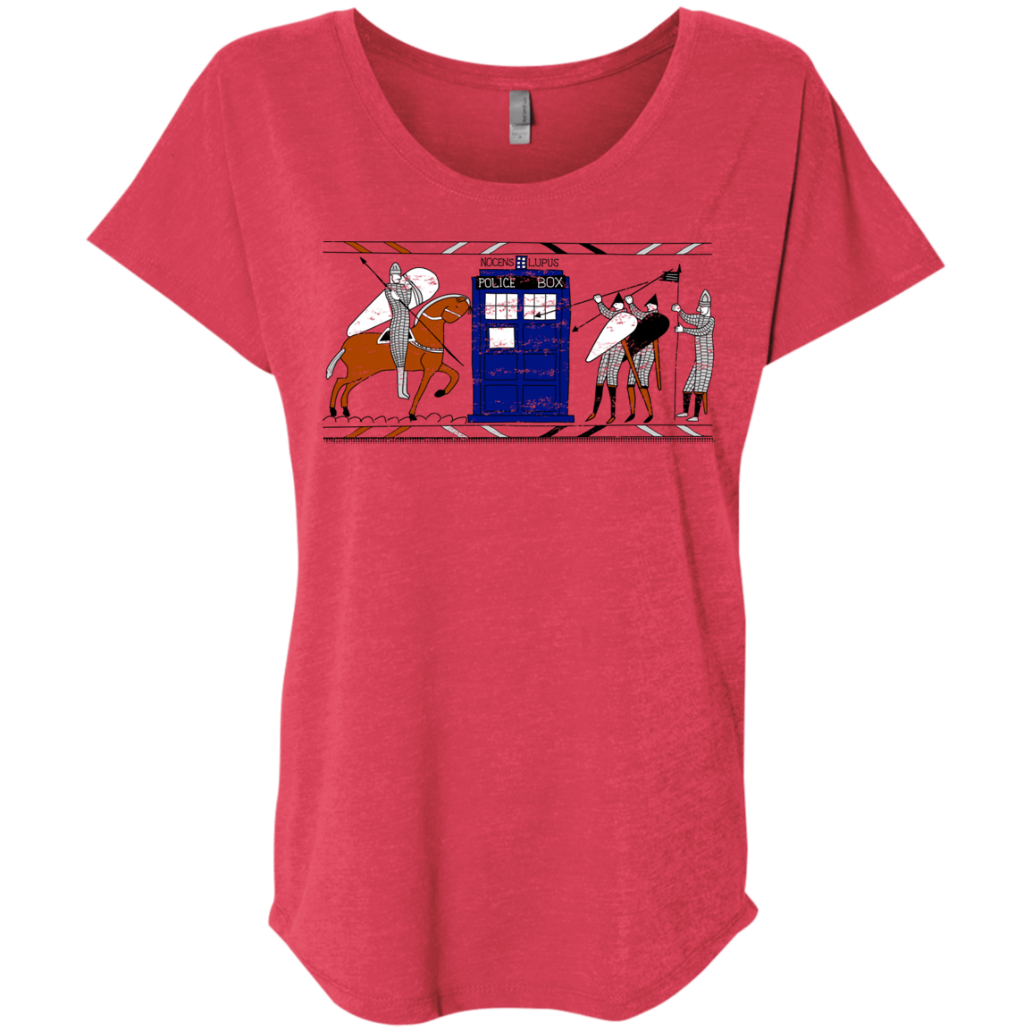 T-Shirts Vintage Red / X-Small Nocens Lupus Tardis in the Bayeux Tapestry Triblend Dolman Sleeve