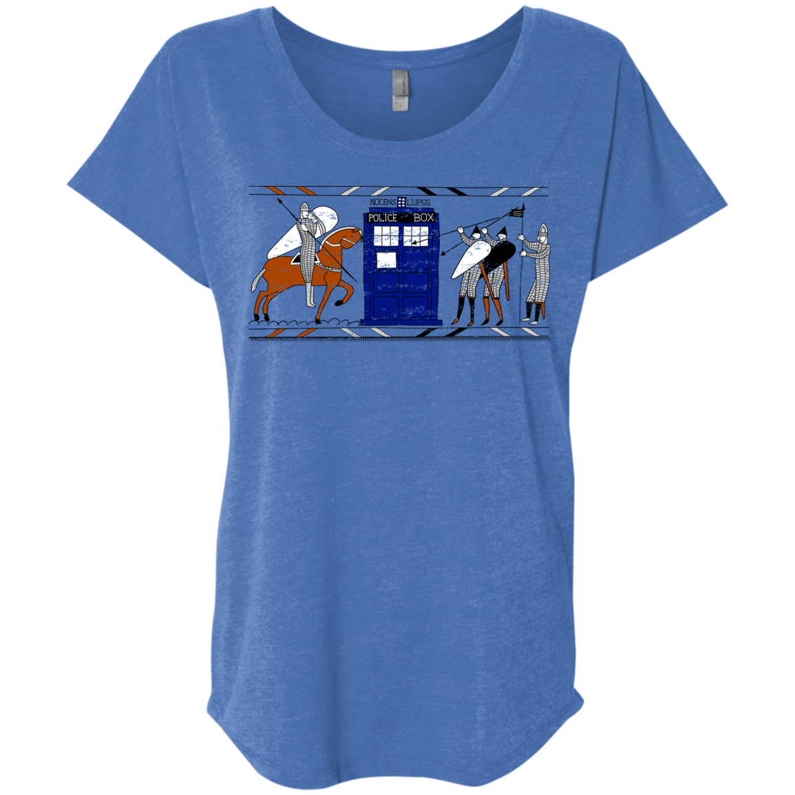 T-Shirts Vintage Royal / X-Small Nocens Lupus Tardis in the Bayeux Tapestry Triblend Dolman Sleeve