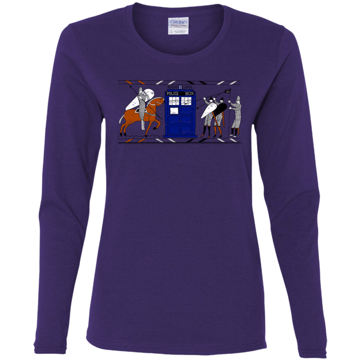 T-Shirts Purple / S Nocens Lupus Tardis in the Bayeux Tapestry Women's Long Sleeve T-Shirt