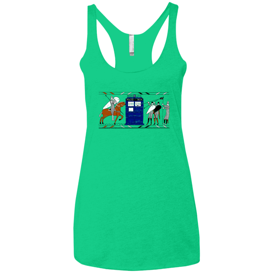 T-Shirts Envy / X-Small Nocens Lupus Tardis in the Bayeux Tapestry Women's Triblend Racerback Tank