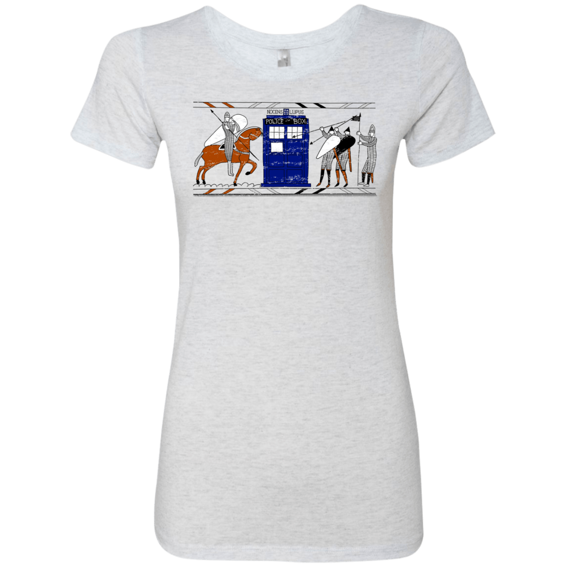 T-Shirts Heather White / S Nocens Lupus Tardis in the Bayeux Tapestry Women's Triblend T-Shirt