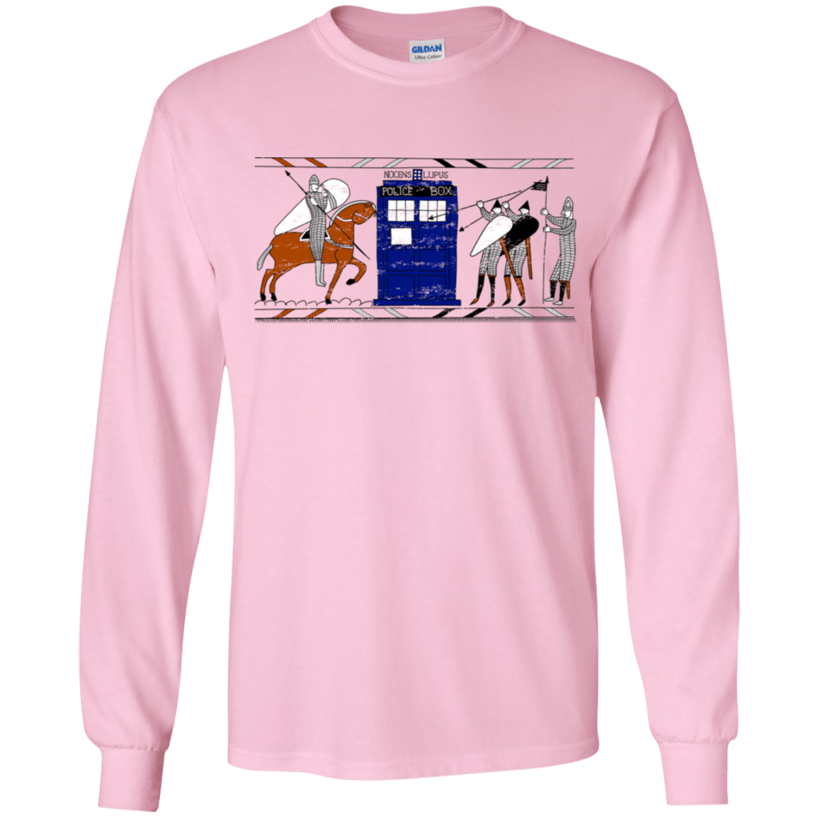 T-Shirts Light Pink / YS Nocens Lupus Tardis in the Bayeux Tapestry Youth Long Sleeve T-Shirt