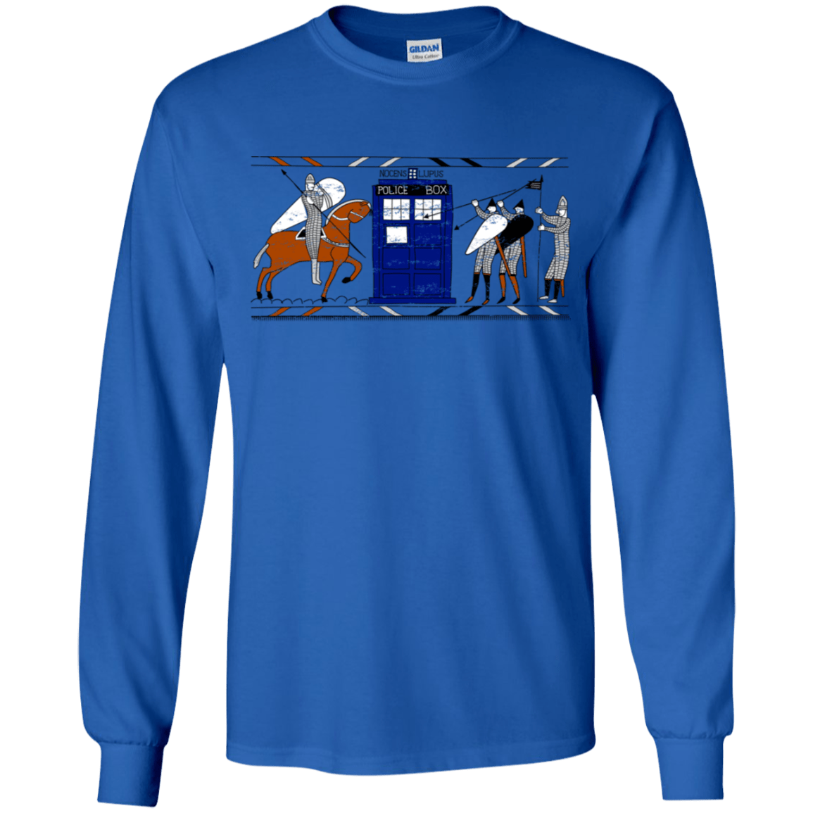 T-Shirts Royal / YS Nocens Lupus Tardis in the Bayeux Tapestry Youth Long Sleeve T-Shirt