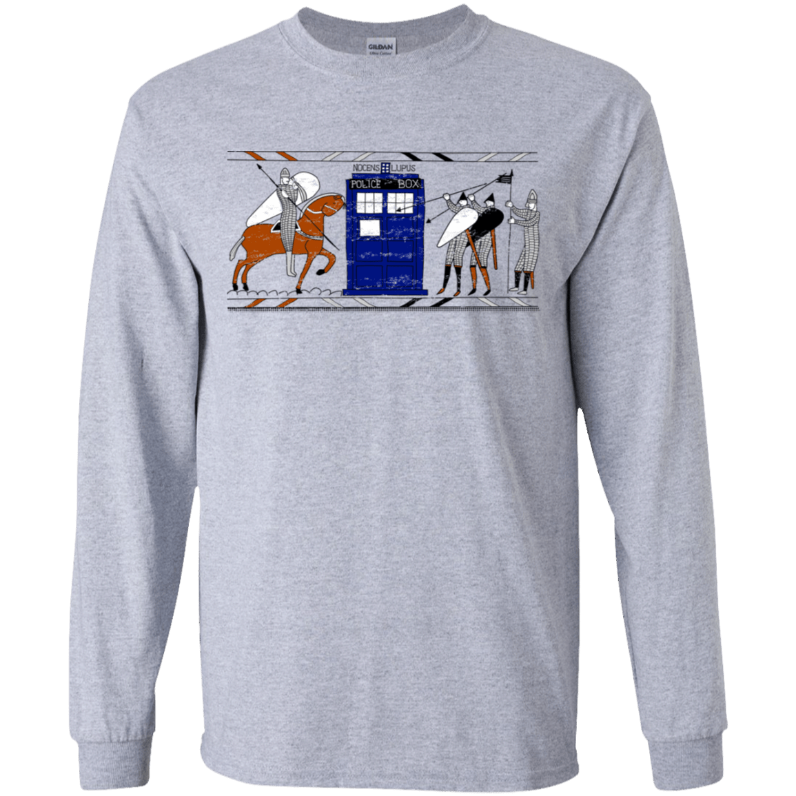 T-Shirts Sport Grey / YS Nocens Lupus Tardis in the Bayeux Tapestry Youth Long Sleeve T-Shirt