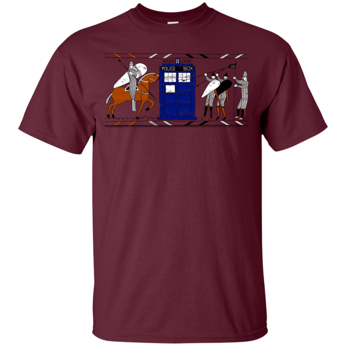 T-Shirts Maroon / YXS Nocens Lupus Tardis in the Bayeux Tapestry Youth T-Shirt