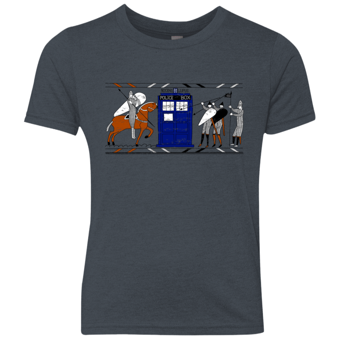 T-Shirts Vintage Navy / YXS Nocens Lupus Tardis in the Bayeux Tapestry Youth Triblend T-Shirt