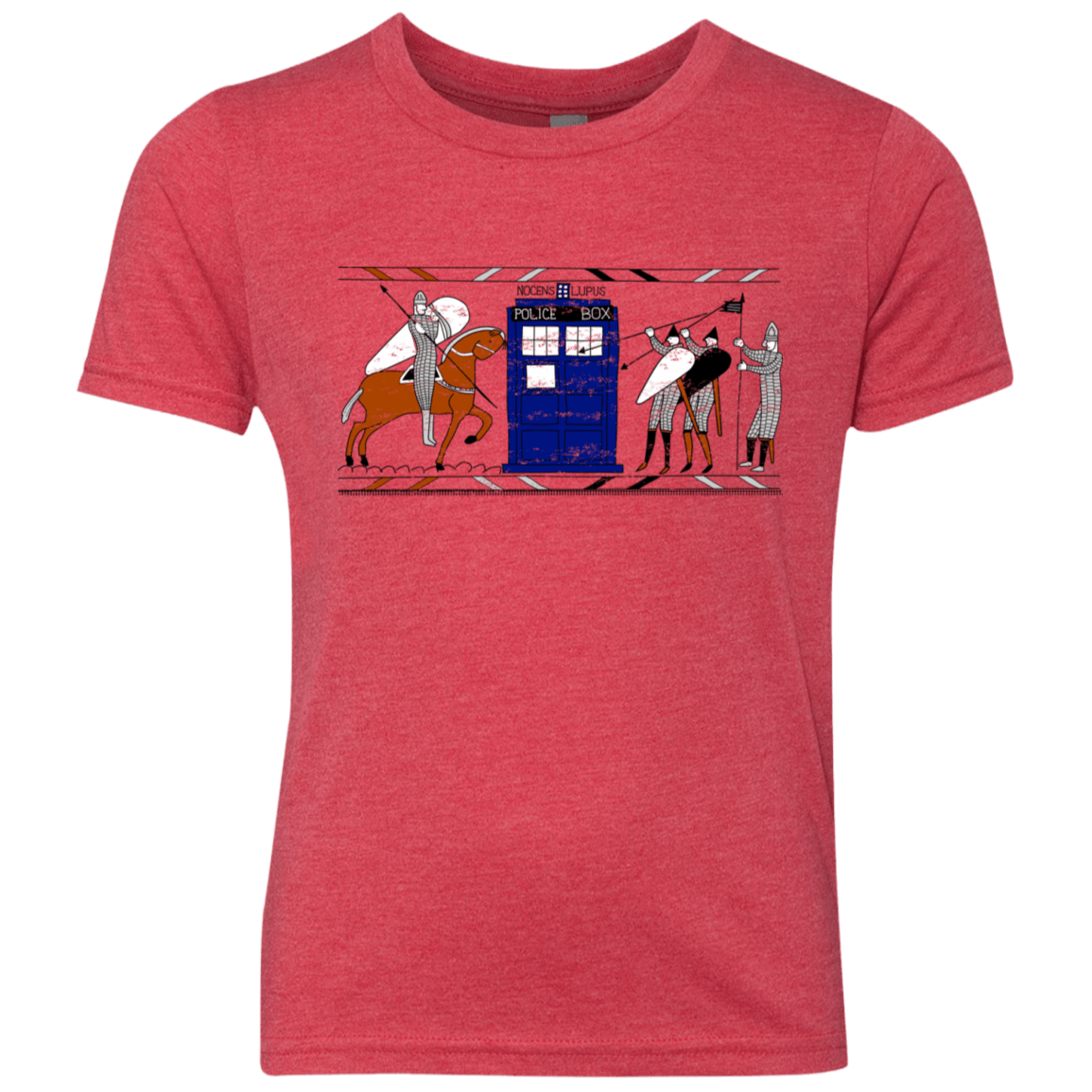 T-Shirts Vintage Red / YXS Nocens Lupus Tardis in the Bayeux Tapestry Youth Triblend T-Shirt