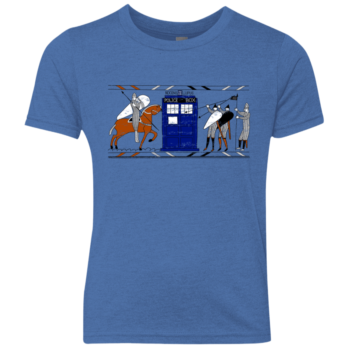 T-Shirts Vintage Royal / YXS Nocens Lupus Tardis in the Bayeux Tapestry Youth Triblend T-Shirt