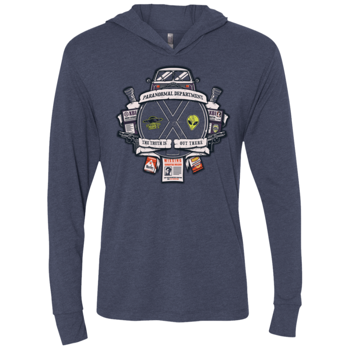 T-Shirts Vintage Navy / X-Small Paranormal files Crest Triblend Long Sleeve Hoodie Tee
