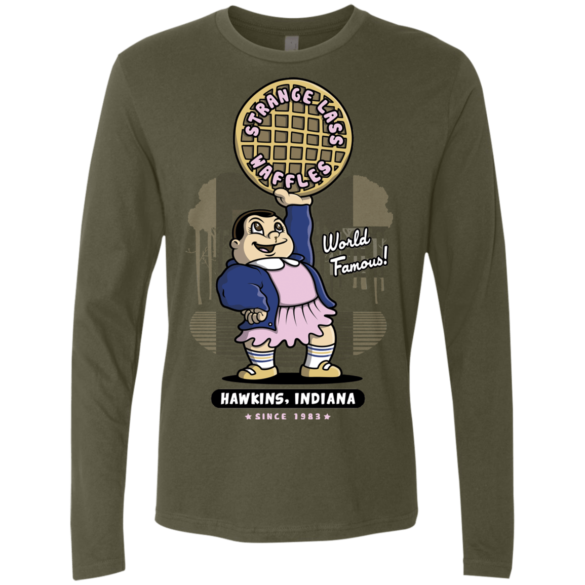 T-Shirts Military Green / S Strange Lass Waffles Men's Premium Long Sleeve