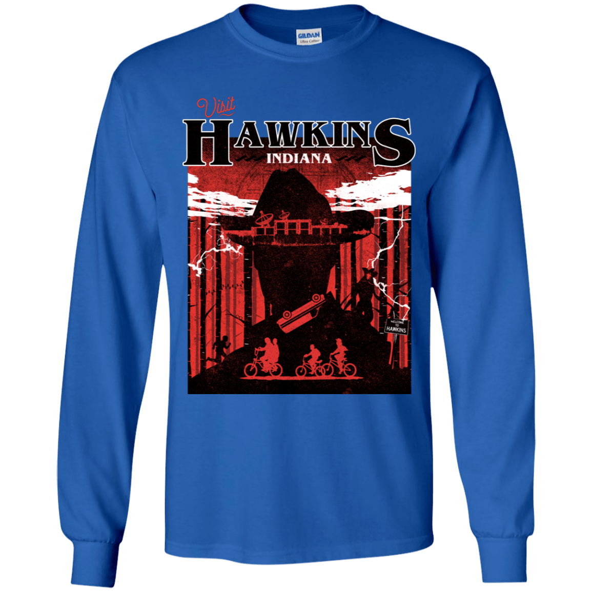 T-Shirts Royal / YS Visit Hawkins Youth Long Sleeve T-Shirt