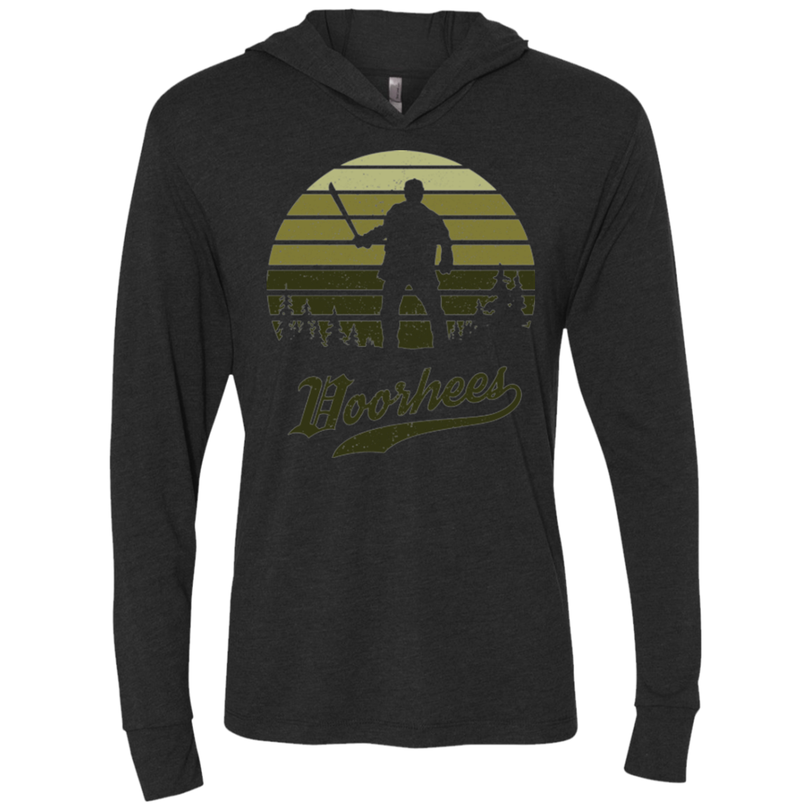 Horror Sun Set Voorhees Triblend Long Sleeve Hoodie Tee