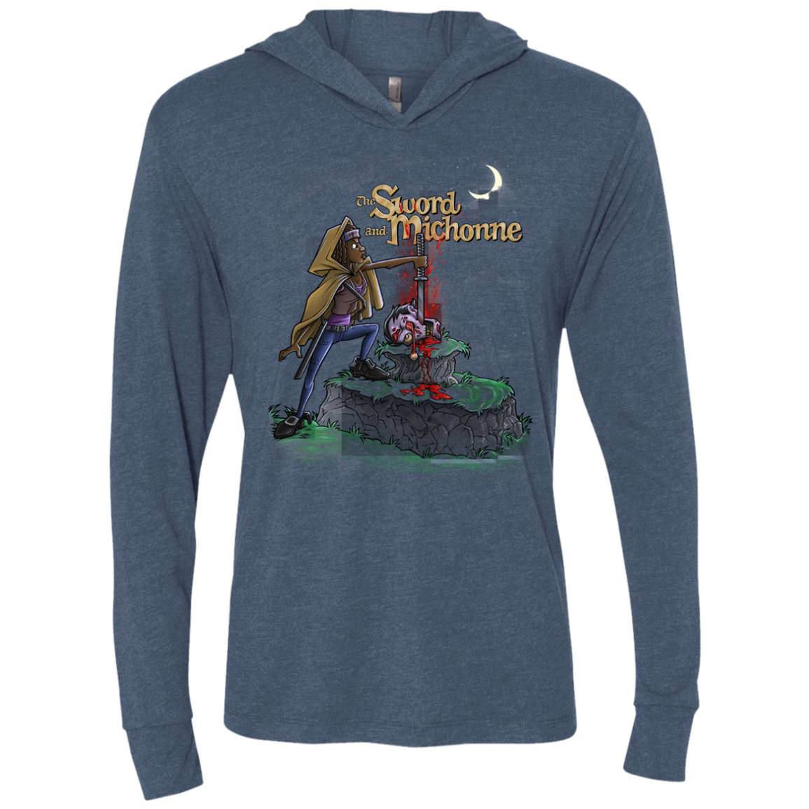 The Sword and Michonne Triblend Long Sleeve Hoodie Tee