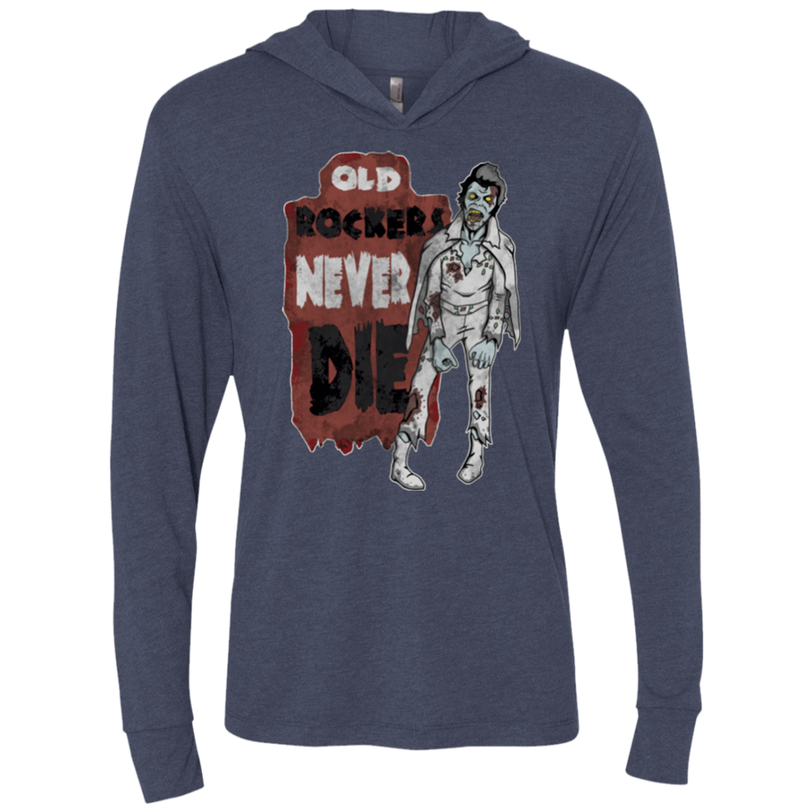 Old Rockers Never Die Triblend Long Sleeve Hoodie Tee