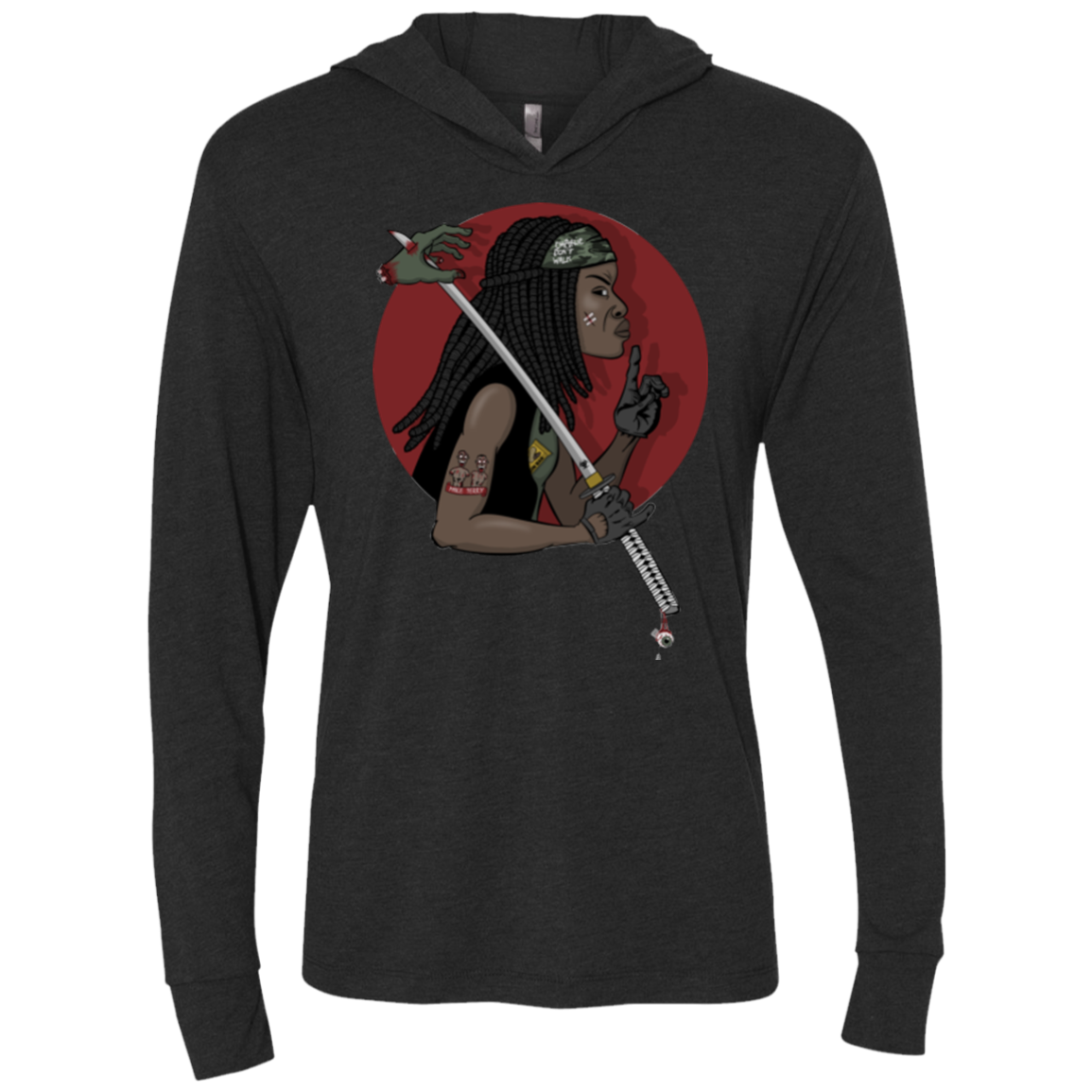 On A Michonne Triblend Long Sleeve Hoodie Tee
