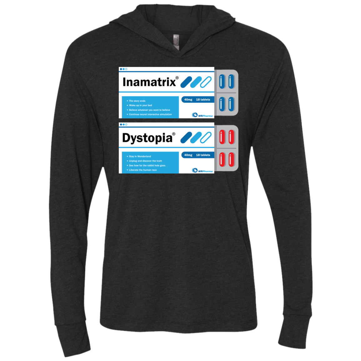 Red or Blue Triblend Long Sleeve Hoodie Tee