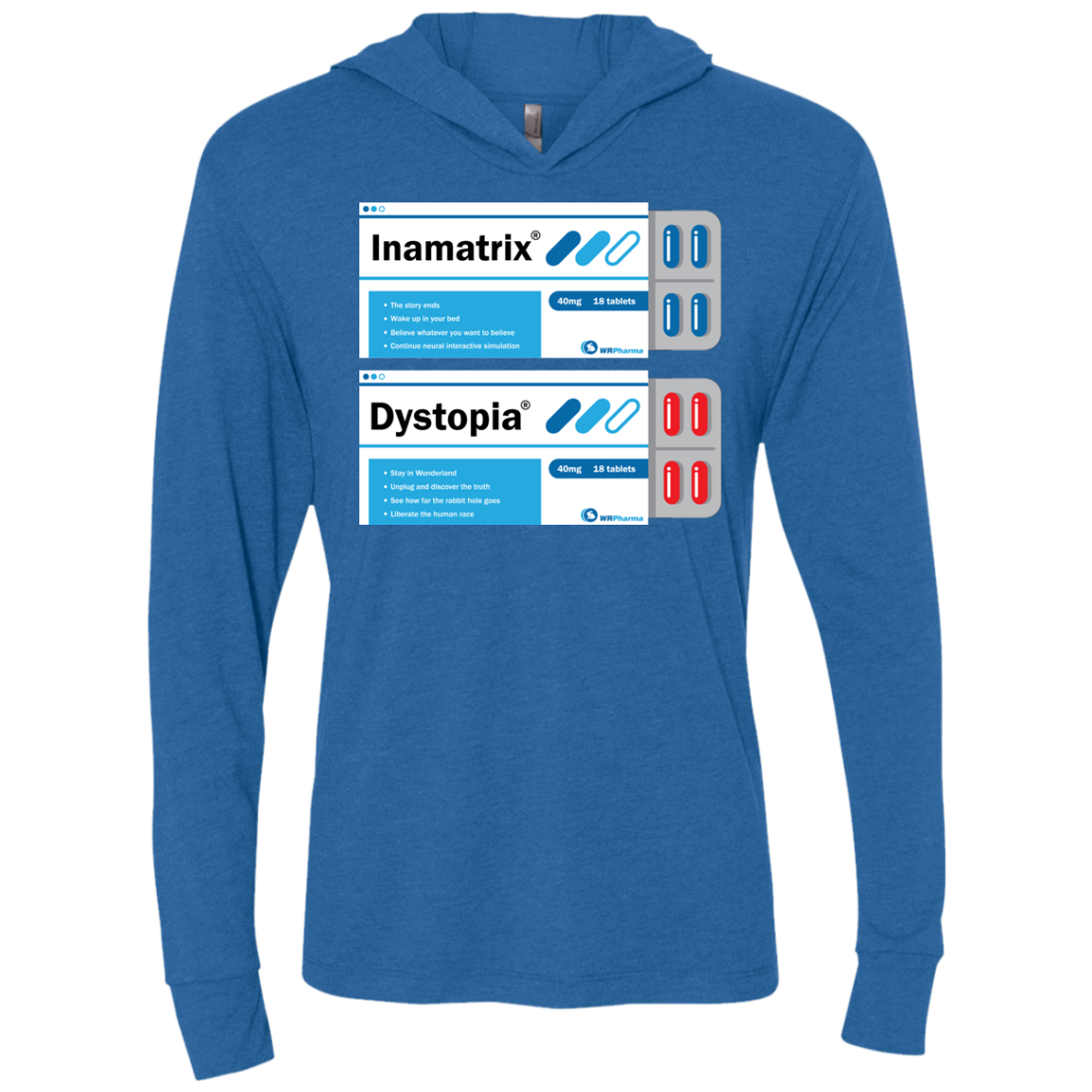 Red or Blue Triblend Long Sleeve Hoodie Tee