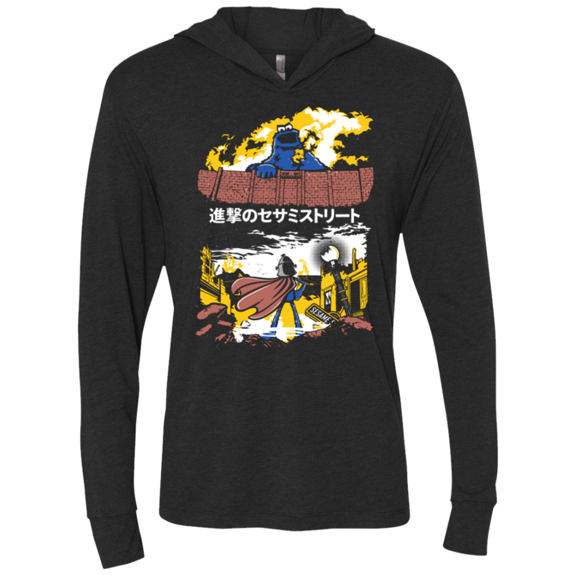 Attack on Sesame Street Triblend Long Sleeve Hoodie Tee