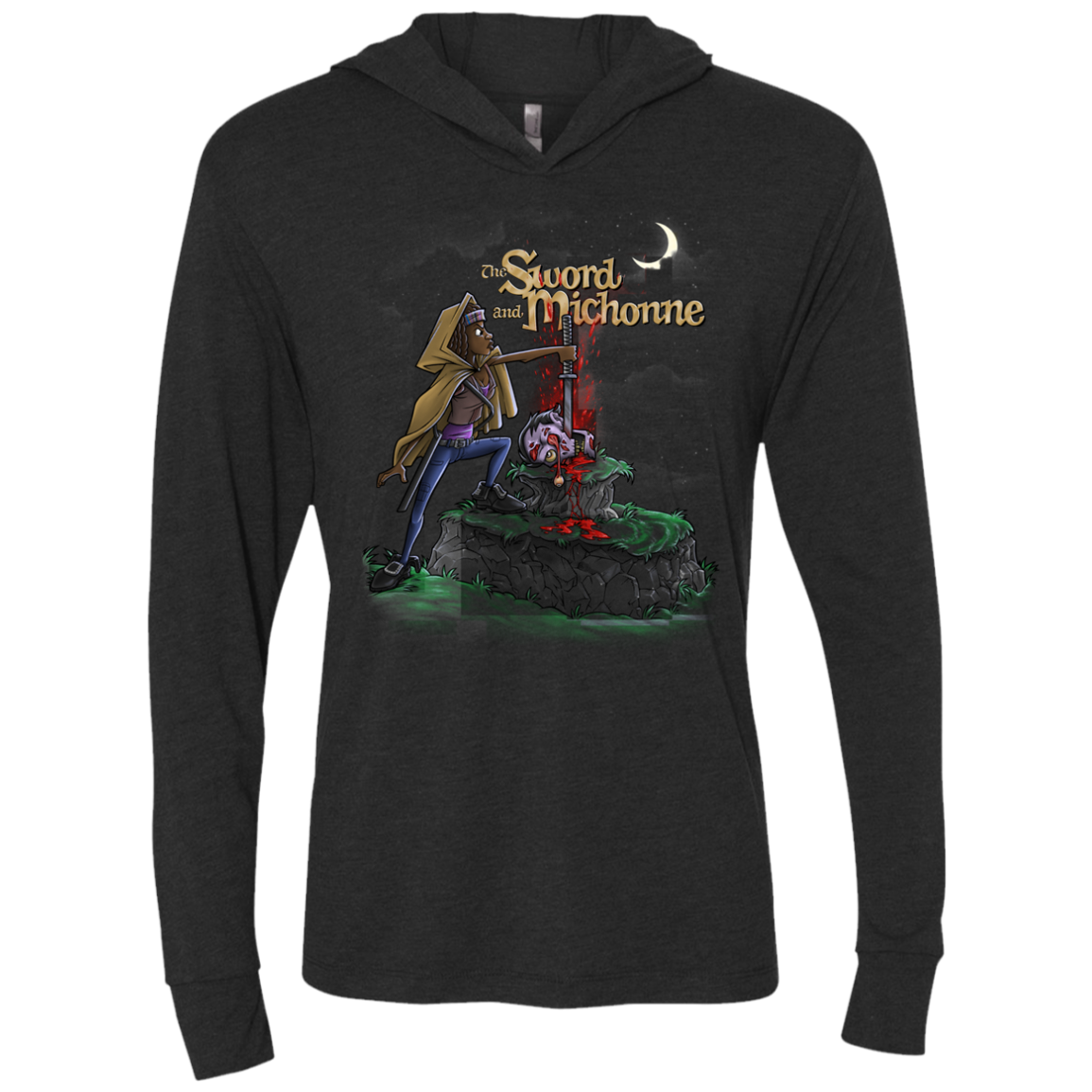 The Sword and Michonne Triblend Long Sleeve Hoodie Tee
