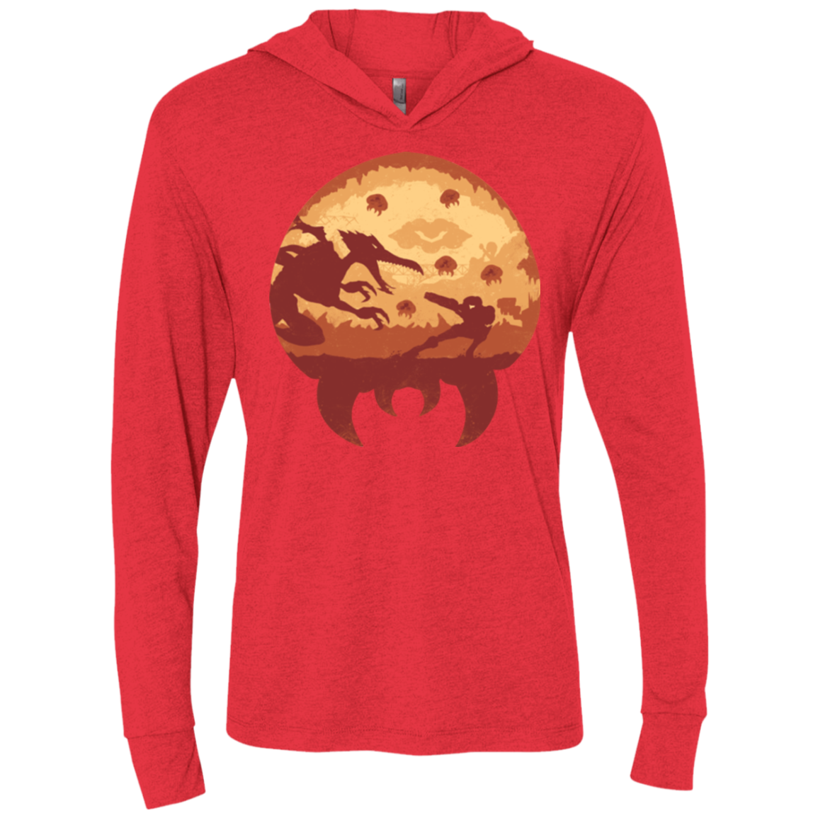 Escape from Zebes Triblend Long Sleeve Hoodie Tee